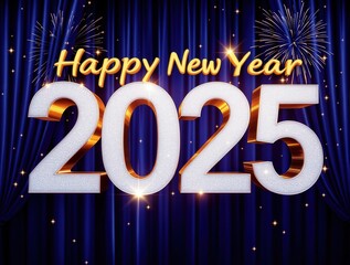 Celebratory New Year's Greeting with 2025 Sparkly Numbers and Fireworks