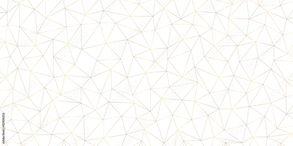 Poster Geometric low poly graphic. Background of triangular facets. editable stroke width, golden gradient abstract triangle seamless pattern from network triangular cells, wallpaper background design.	