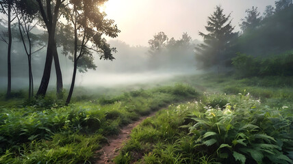 Nature's Morning Glory, Fog, Greenery, and Sunrise