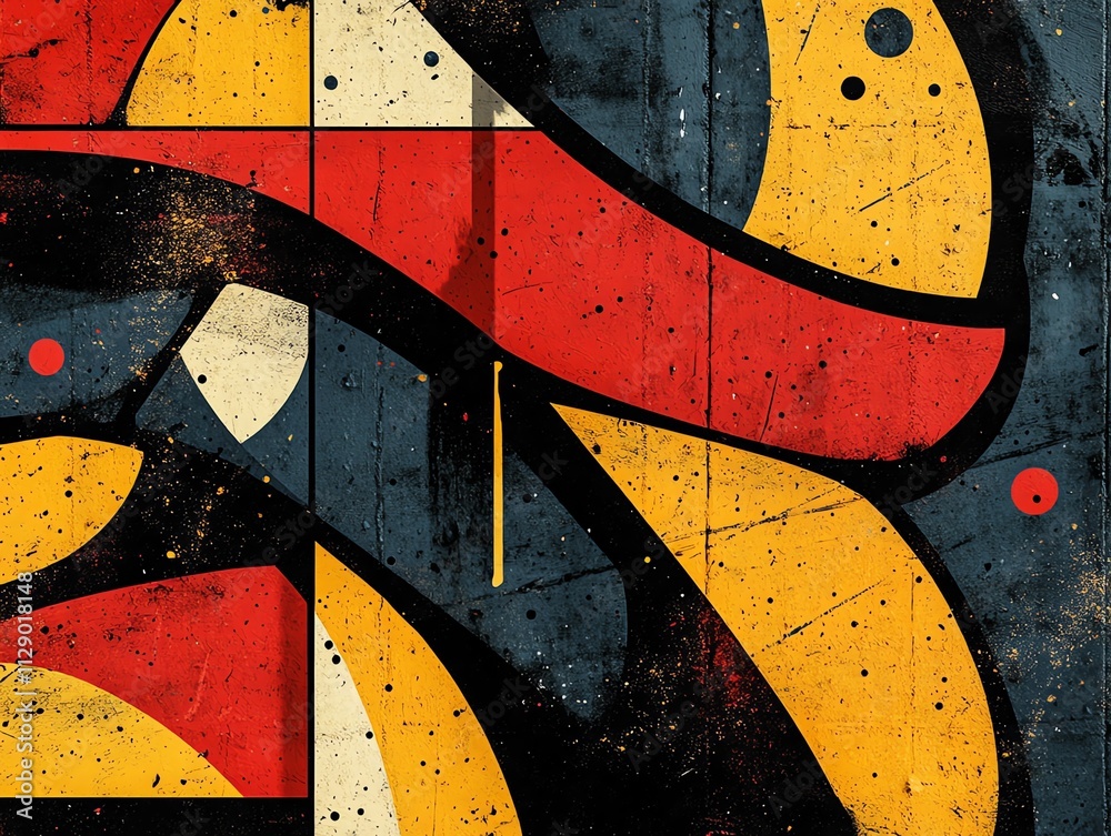 Aufkleber abstract geometric design featuring bold colors and shapes on a textured background.