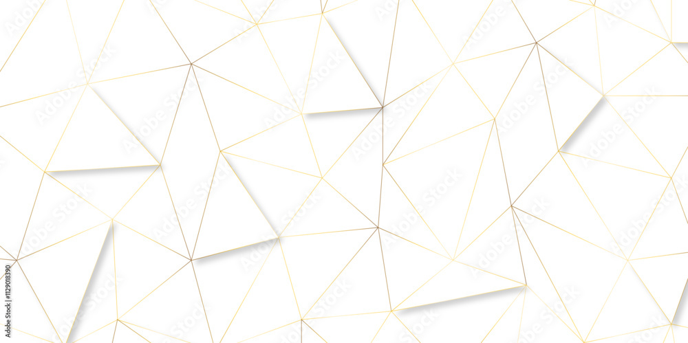 Fototapete Geometric low poly graphic. Background of triangular facets. editable stroke width, golden gradient abstract triangle seamless pattern from network triangular cells, wallpaper background design.	
