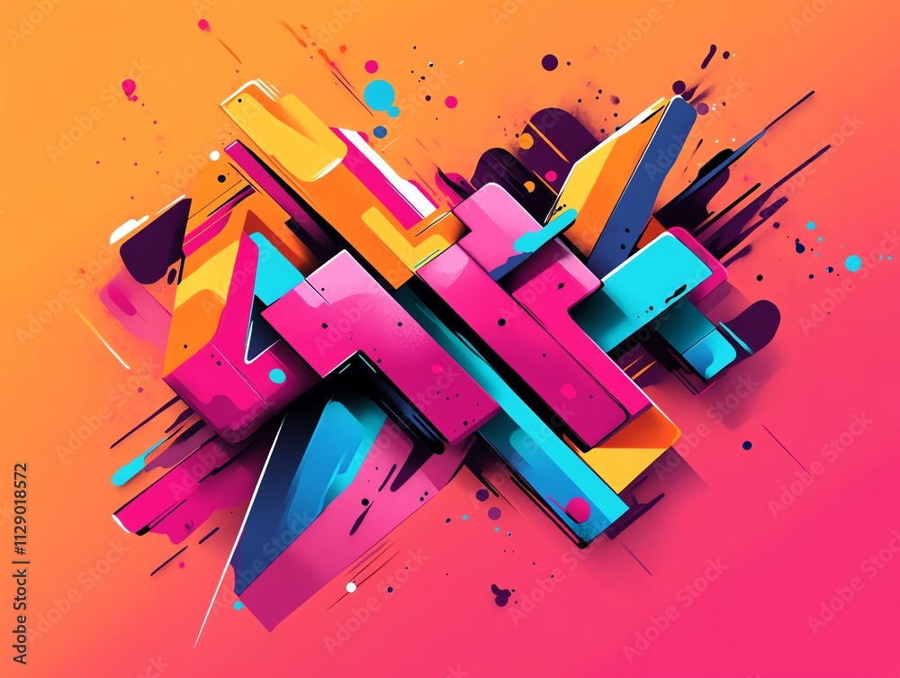 Poster Vibrant abstract graffiti design with bold colors and dynamic shapes.