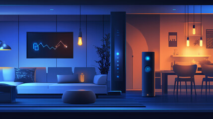 Digital home assistant controlling smart devices, home automation, seamless connectivity, modern smart home technology. Echo. Illustration
