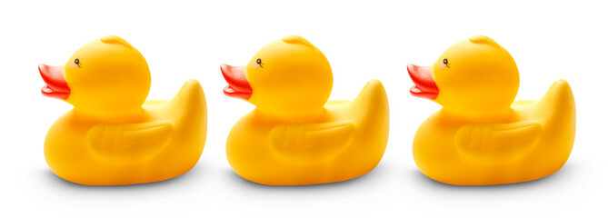 Yellow ducks toy isolated on white