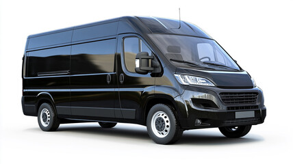 A black modern delivery van isolated on white background.
