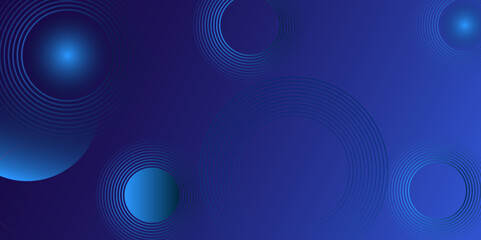 Abstract glowing circle lines on dark blue background. Geometric stripe line art design. Futuristic technology concept. Horizontal banner template. vector background, backdrop, graphic, tech.  © Kainat 