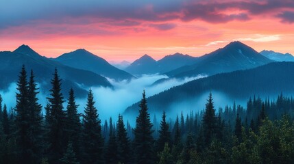 Obraz premium Majestic Mountain Range at Sunrise: A Breathtaking Panorama