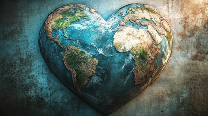 A heart shaped earth with continents