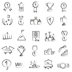 Award line icons. Winner's medal. Victory Cup and trophy prize. Achievements, linear icon set. EPS 10.