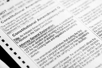 Naklejka premium Selective focus on Constitutional Amendment G for abortion 