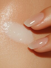 Fototapeta premium Close-Up of a Hand with Elegant Nails Applying Cream on Skin