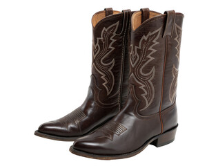 Brown Leather Cowboy Boots, Western Style, Embroidered Design