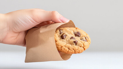 A hand grabbing a cookie from a paper bag, food festive event