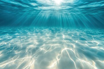 Naklejka premium Serene undersea scene with sunlight shimmering through the blue ocean