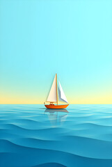 Fototapeta premium Lonely Yacht on Clear Sea