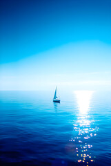 Fototapeta premium Lonely Yacht on Clear Sea