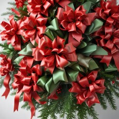 a bundle of red and green bows tied together in a festive arrangement , green bows, gift wrapping, garland