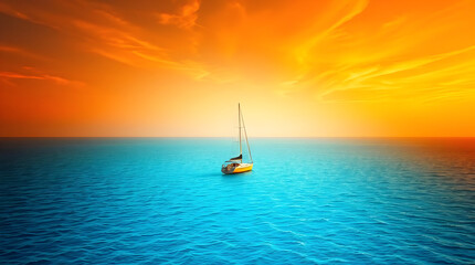 Naklejka premium Lonely Yacht on Clear Sea