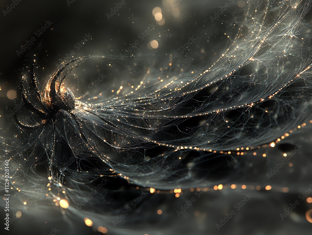 Poster Abstract representation of an intricate web with glowing elements, suggesting movement and depth.