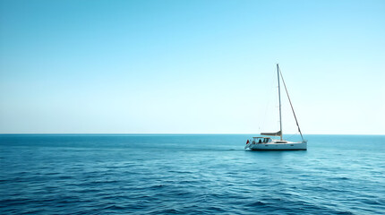Lonely Yacht on Clear Sea