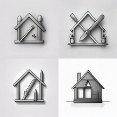 Home renovation-themed icons featuring tools, house designs, and maintenance symbols for professional and DIY projects.