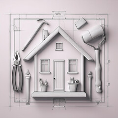 Home renovation-themed icons featuring tools, house designs, and maintenance symbols for professional and DIY projects.