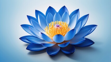 Obraz premium A blue lotus flower gracefully blooms against a serene blue background, creating a tranquil and harmonious visual.