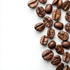 Naklejka premium Fresh Coffee Beans Arranged in Artistic Composition on White Surface