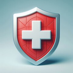 Fototapeta premium shield first aid cross 3d render icon isolated on белый background cutout