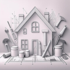 Home renovation-themed icons featuring tools, house designs, and maintenance symbols for professional and DIY projects.