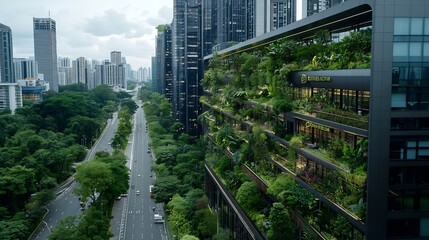 Obraz premium Futuristic Eco City with Lush Green Spaces and Renewable Energy Systems