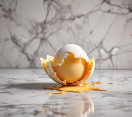 Freshly cracked organic egg on a marble surface, egg, kitchen, countertop