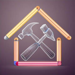 Home renovation-themed icons featuring tools, house designs, and maintenance symbols for professional and DIY projects.
