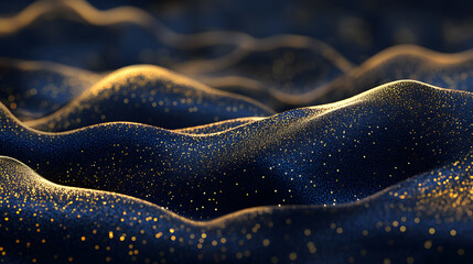 Abstract Gold And Blue Glittering Wave Landscape
