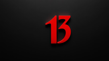 Vivid red number 13 against black background conveys strong visual impact, suitable for modern designs, dramatic themes