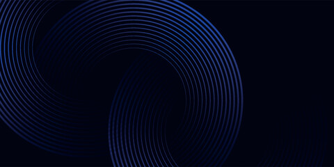 Abstract blue glowing geometric lines on dark blue background. Modern shiny blue circle lines pattern.