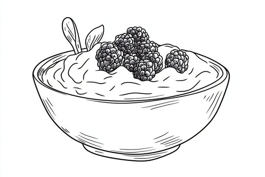 black and white bowl of oatmeal with berries clip art preview