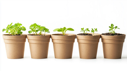 Pack of biodegradable plant pots, isolated in white background
