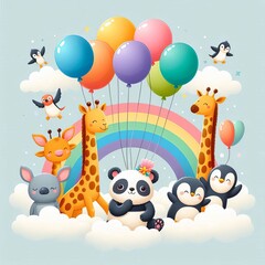 Obraz premium Animals Holding Balloons