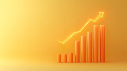 Upward trending bar graph with glowing arrow, illustrating growth and success.