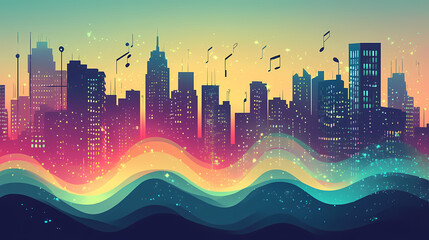 Abstract background that represents the echoing waves of sound and energy in an urban environment. Echo. Illustration