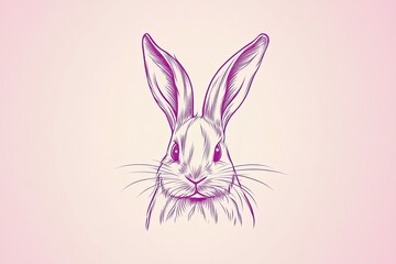Fototapeta premium Elegant Purple Line Drawing of a Rabbits Face