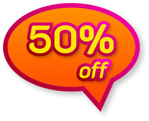 Tag balloon for promotion, label, yellow, orange and pink, 50%.