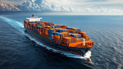 Large Vessel with Containers Navigating Open Waters