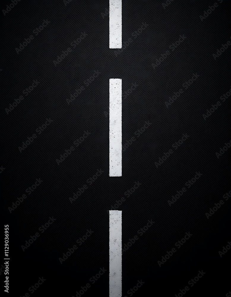 Poster Black asphalt road with white lines on a textured background showcasing a simple yet striking design element frequently used in graphics._00001_