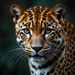 Obraz premium Beautiful African Leopard Looking at the Camera – AI Generated Wildlife Art. A stunning AI-generated illustration of an African leopard gazing directly into the camera with captivating eyes
