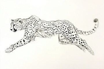 Naklejka premium Abstract Line Drawing Of A Cheetah In Motion