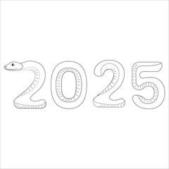 Chinese 2025 Contour White and Black New Year Numeric. Zodiac Asia Silhouette Snake