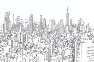 Naklejka premium Sketch of a City Skyline Featuring Many Tall Buildings