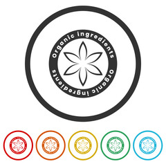 Organic ingredients icon. Set icons in color circle buttons
